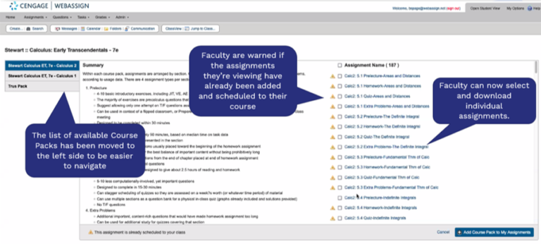 WebAssign Course Packs